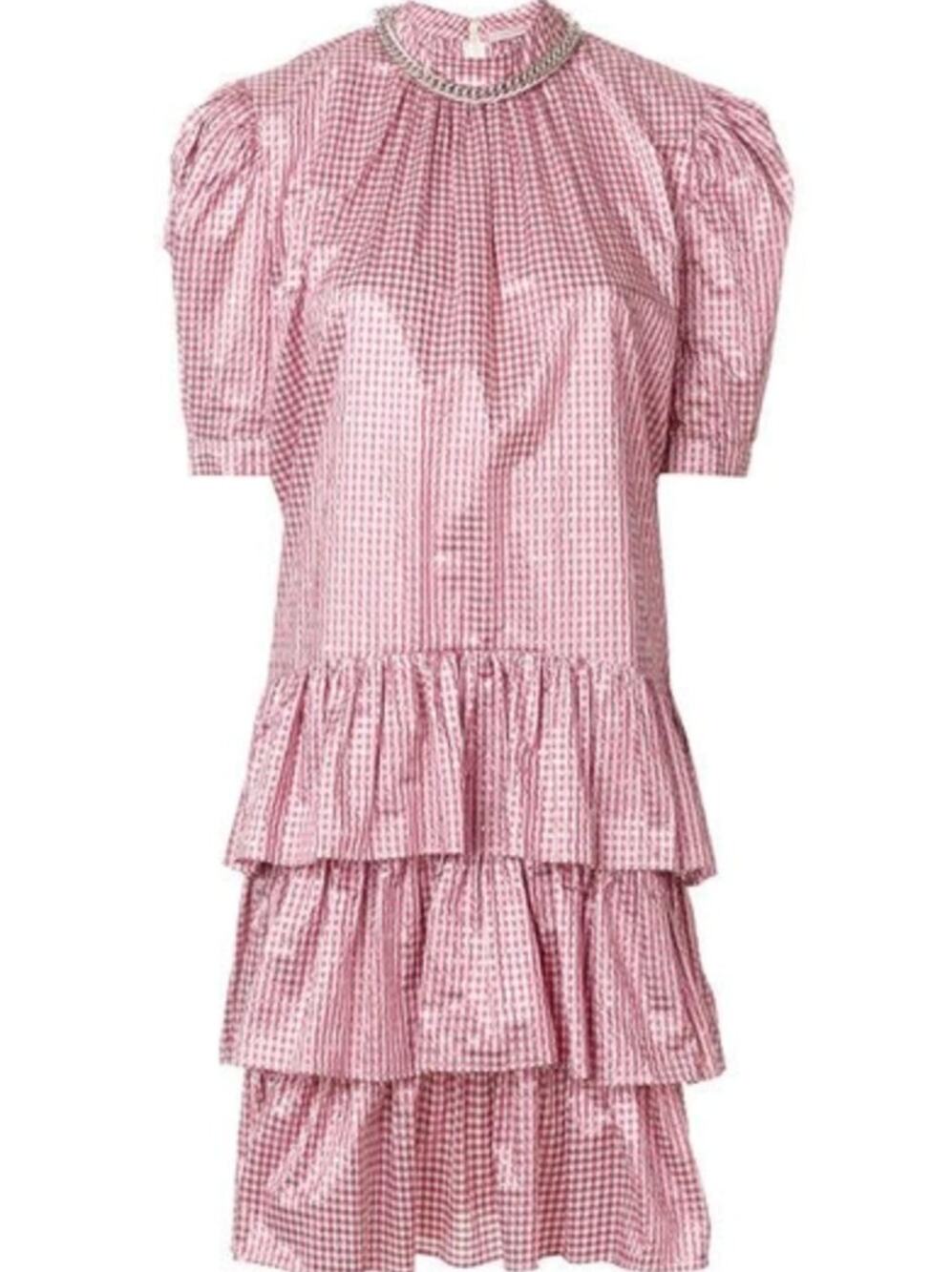 Christopher Kane Pink Gingham Ruffle Mockneck Dress Size US 2